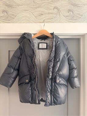 Zara Kids Hooded Puffer Jacket in Gray/Blue Size 4-5Y